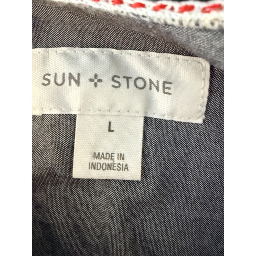 Sun + Stone Men Flannel Shirt L Aztec Southwest Tribal Gray Cotton Western Ranch - Picture 8 of 10